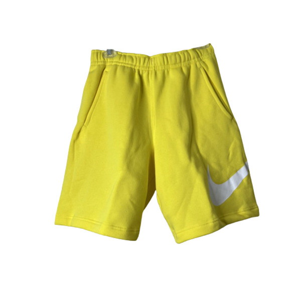 NWT Nike Standard Fit At Knee Length Small Yellow Swoosh Cotton Fleece Shorts - Picture 1 of 7